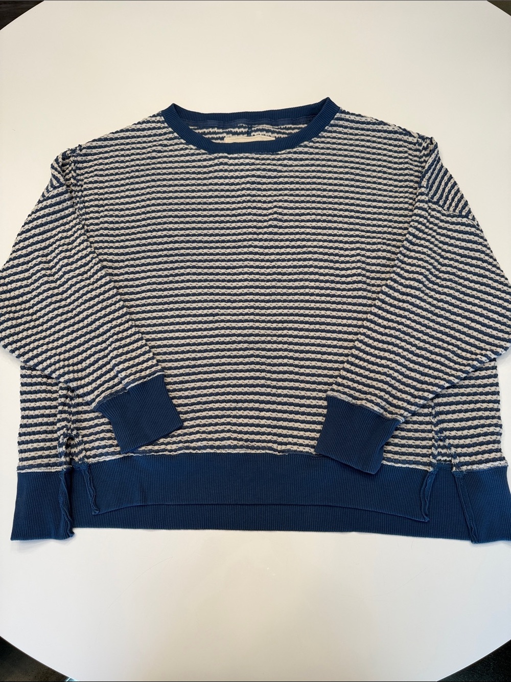 American Eagle Outfitters Navy and Cream Oversized Striped Knit Pullover